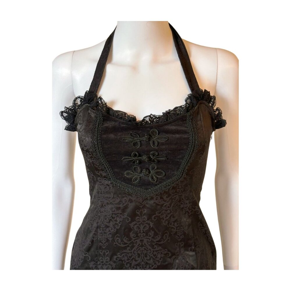 Killstar Gothic Velvet Flocked Halter Dress XS – Lace Up Corset Back Witchcore - Picture 4 of 9